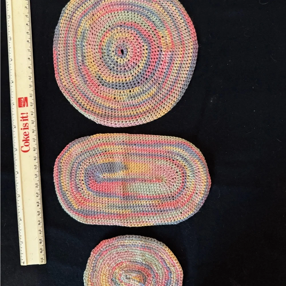 Vintage 1950s Handmade Crocheted Dollhouse Rugs Miniature Set